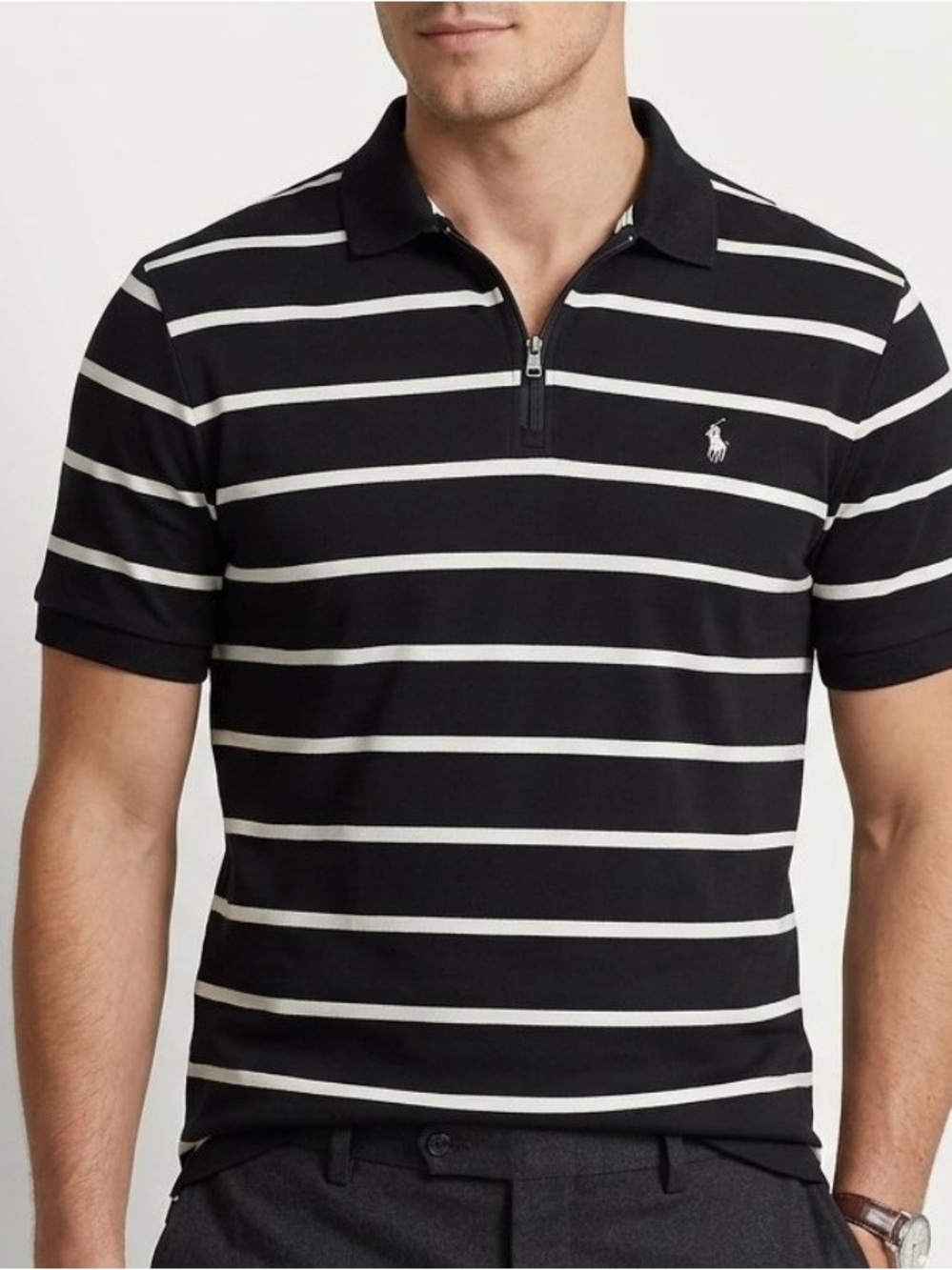 Polo Golf Ralph Lauren Shirt Mens XL Black White Striped Pima Cotton Pro Fit